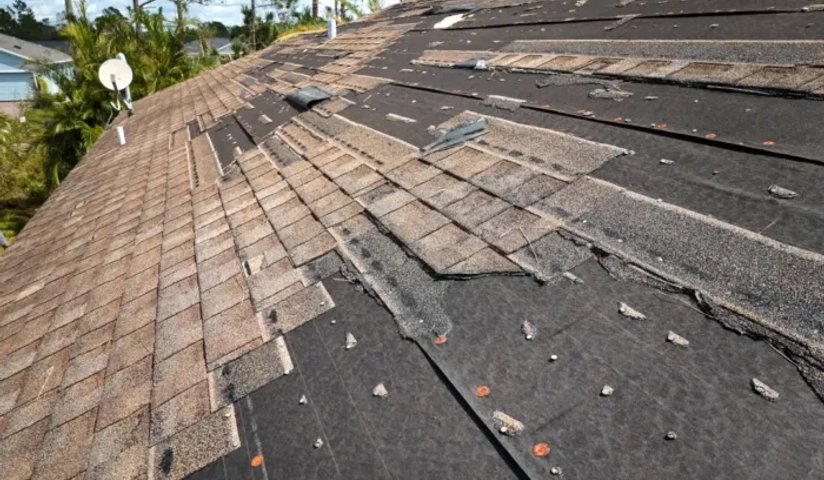 damaged shingle roof before repair
