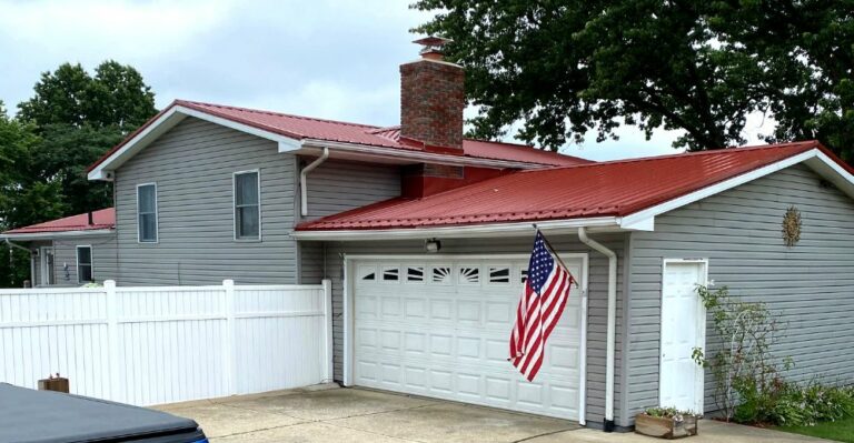 Red Metal Roof Replacement on Garage and House