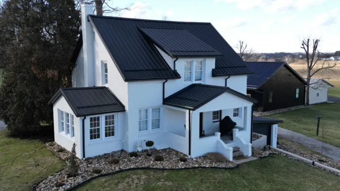 metal roof with complicated gutters system