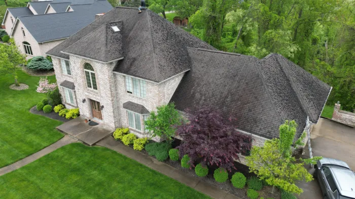 Storm Damaged Roof during storm hitting St. Marys